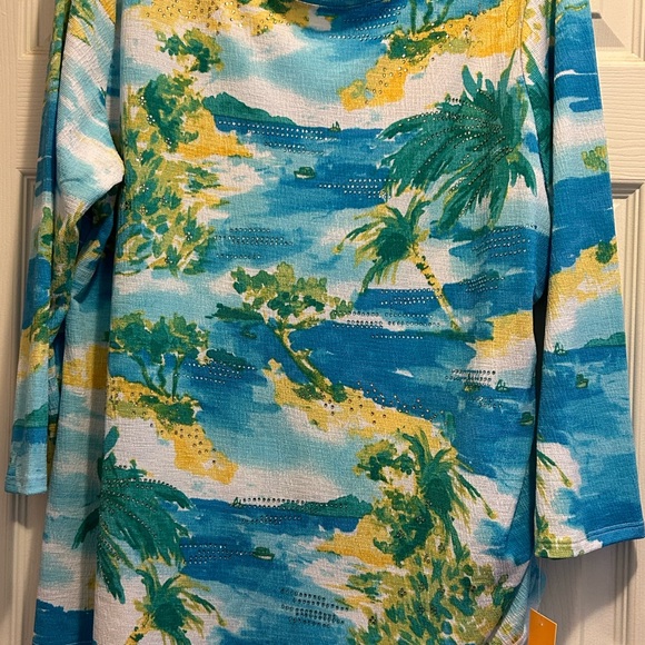 New: Ruby Rd. Blue and Yellow Patterned Top - Picture 2 of 7